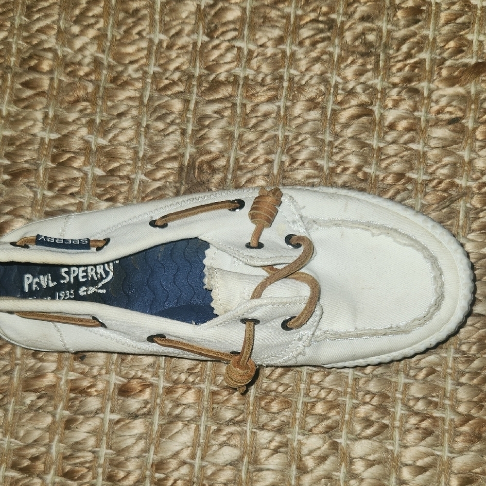 Sperry Women's White and Tan Boat Canvas Sneakers Sneakers 6.5 - Picture 6 of 10